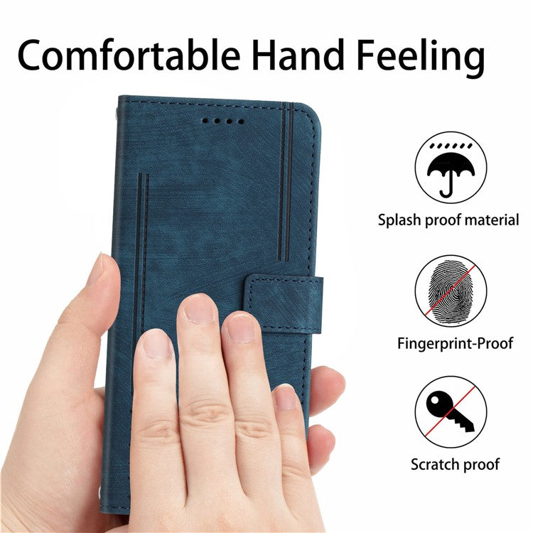 For Infinix Hot 50 Pro+ 4G Case Imprinted Lines Leather Phone Cover Folding Stand - Sapphire