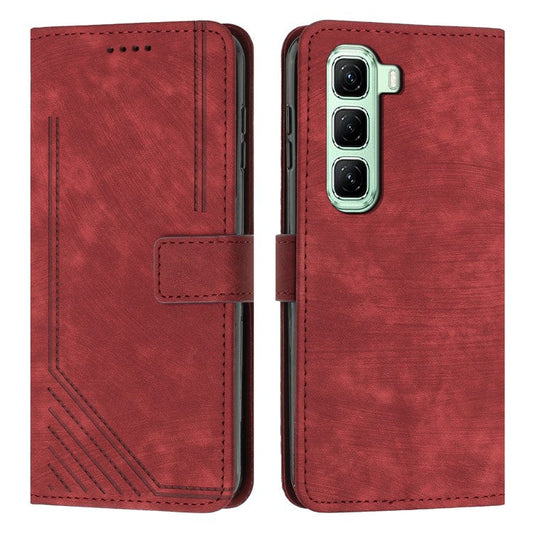 For Infinix Hot 50 Pro+ 4G Case Imprinted Lines Leather Phone Cover Folding Stand - Red