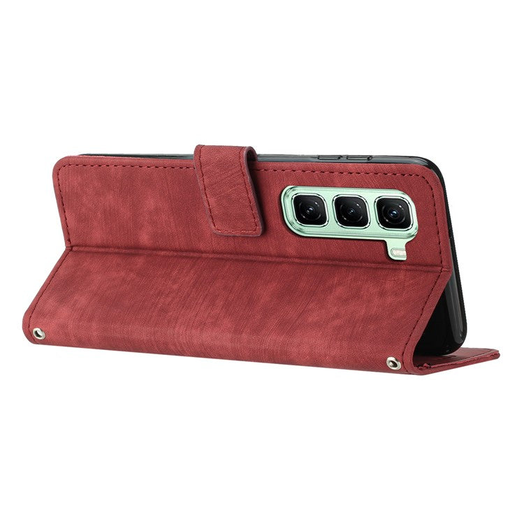 For Infinix Hot 50 Pro+ 4G Case Imprinted Lines Leather Phone Cover Folding Stand - Red