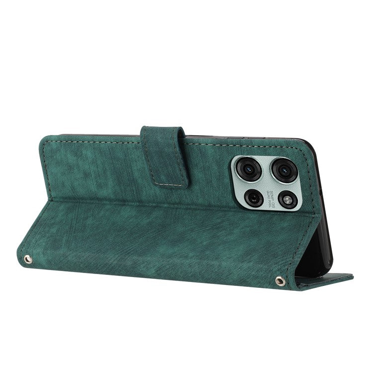For Motorola Moto G75 5G Case Imprinted Lines Leather Phone Cover Folding Stand - Green