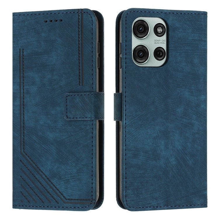 For Motorola Moto G75 5G Case Imprinted Lines Leather Phone Cover Folding Stand - Sapphire