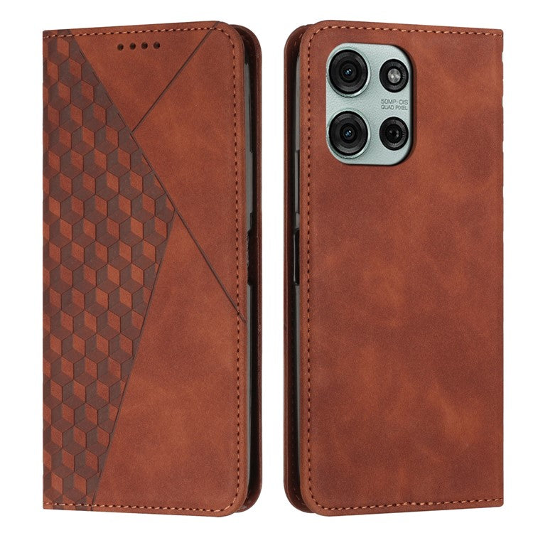 For Motorola Moto G75 5G Phone Cover Imprinted PU Leather Wallet Stand Case - Brown