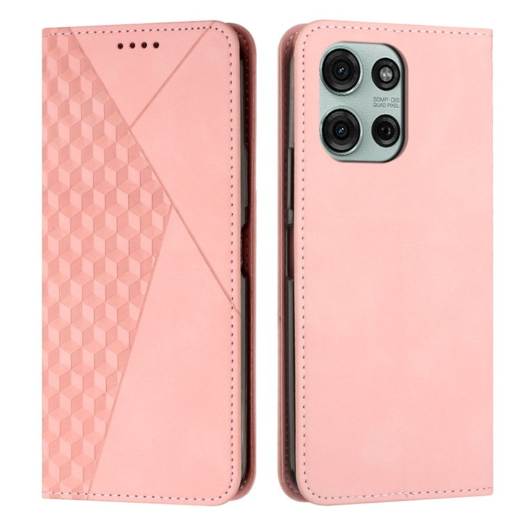 For Motorola Moto G75 5G Phone Cover Imprinted PU Leather Wallet Stand Case - Rose Gold