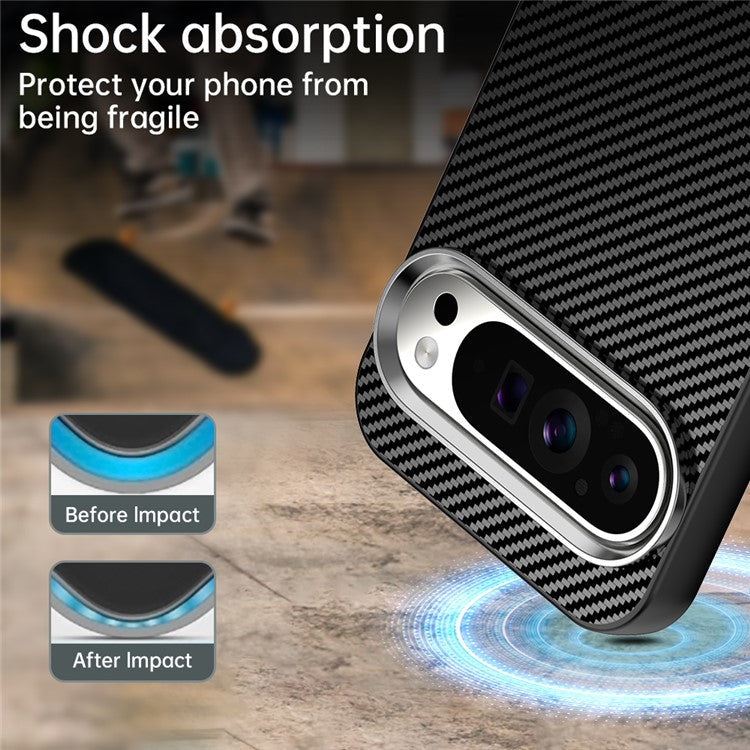 For Google Pixel 9 Pro XL Case Cell Phone Hybrid Back Cover Carbon Fiber Texture - Black