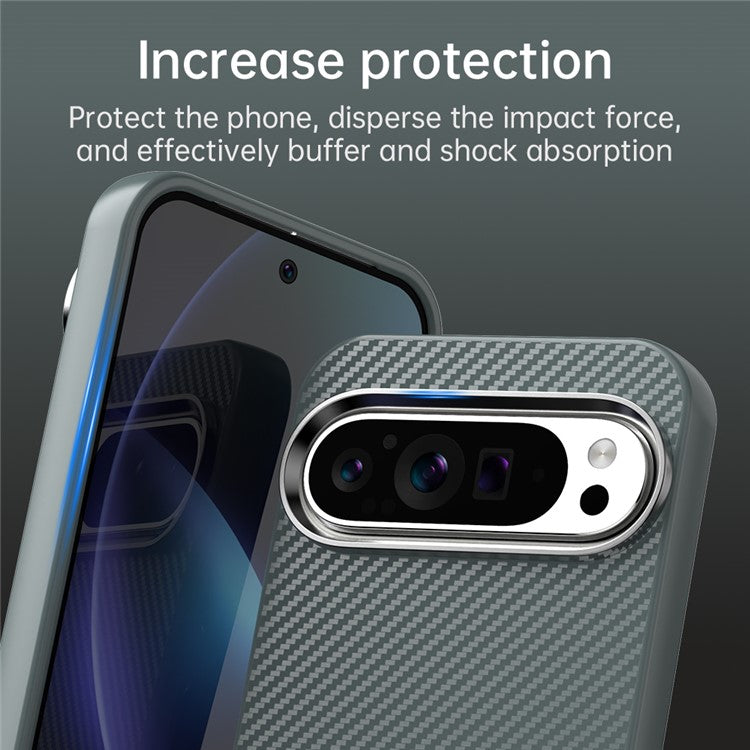 For Google Pixel 9 Pro XL Case Cell Phone Hybrid Back Cover Carbon Fiber Texture - Grey