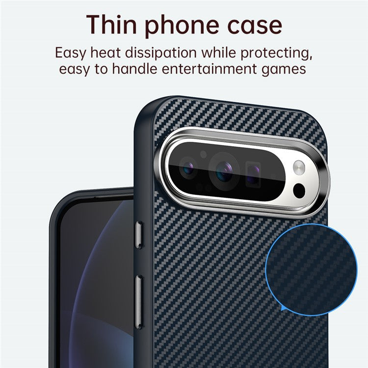 For Google Pixel 9 Pro XL Case Cell Phone Hybrid Back Cover Carbon Fiber Texture - Blue