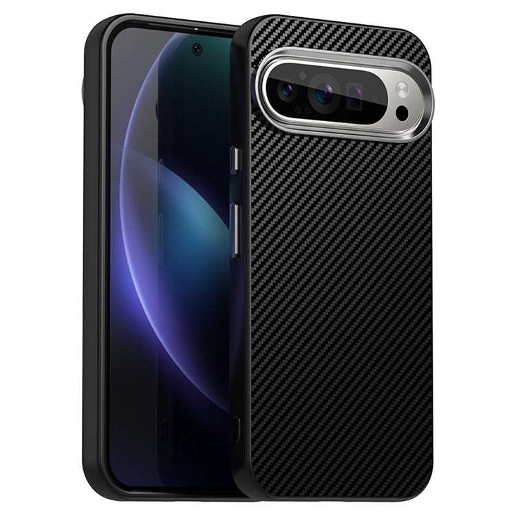 For Google Pixel 9 / Pixel 9 Pro Case Cell Phone Hybrid Back Cover Carbon Fiber Texture - Black
