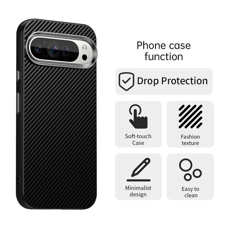 For Google Pixel 9 / Pixel 9 Pro Case Cell Phone Hybrid Back Cover Carbon Fiber Texture - Black