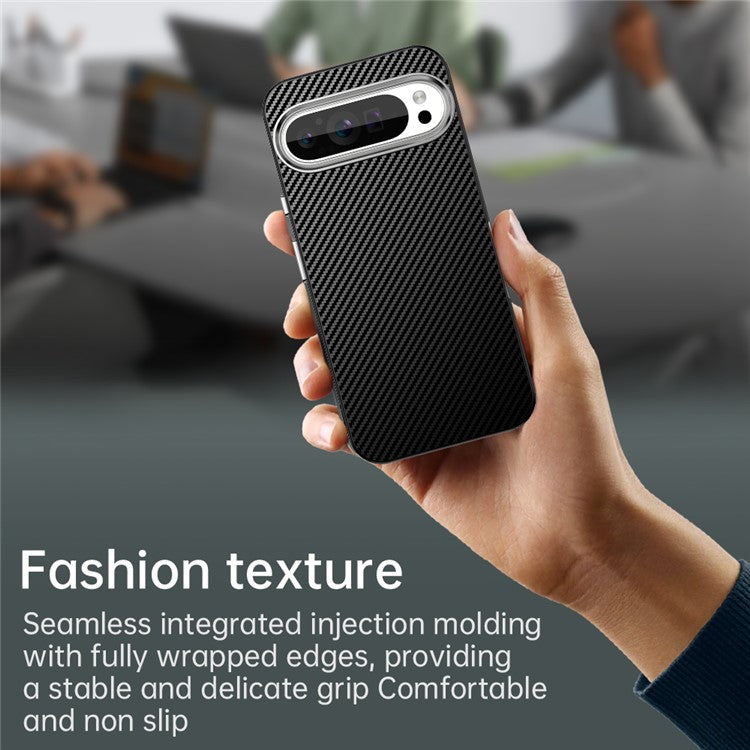 For Google Pixel 9 / Pixel 9 Pro Case Cell Phone Hybrid Back Cover Carbon Fiber Texture - Black
