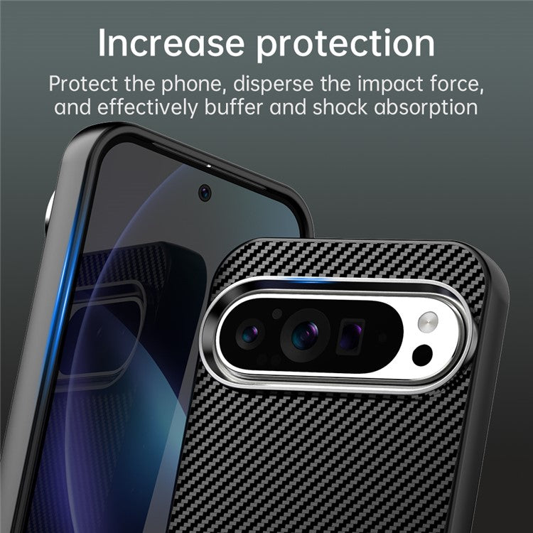 For Google Pixel 9 / Pixel 9 Pro Case Cell Phone Hybrid Back Cover Carbon Fiber Texture - Black