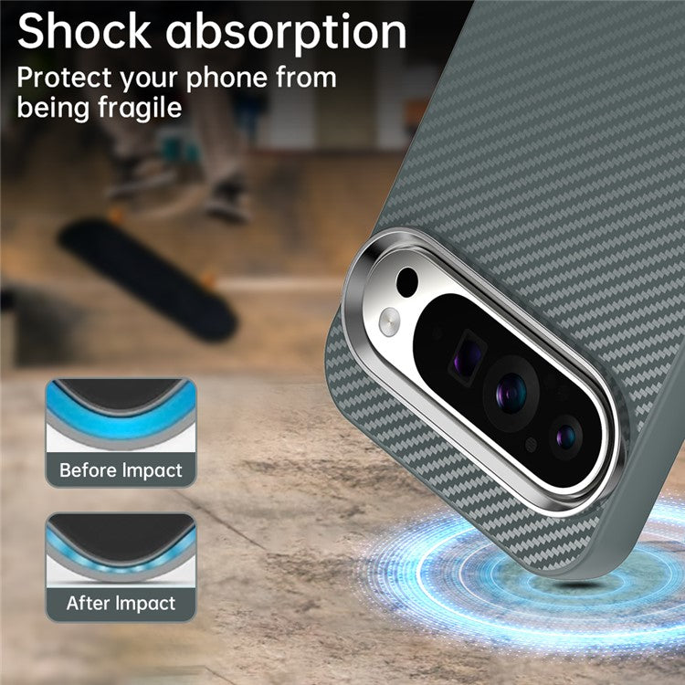 For Google Pixel 9 / Pixel 9 Pro Case Cell Phone Hybrid Back Cover Carbon Fiber Texture - Grey