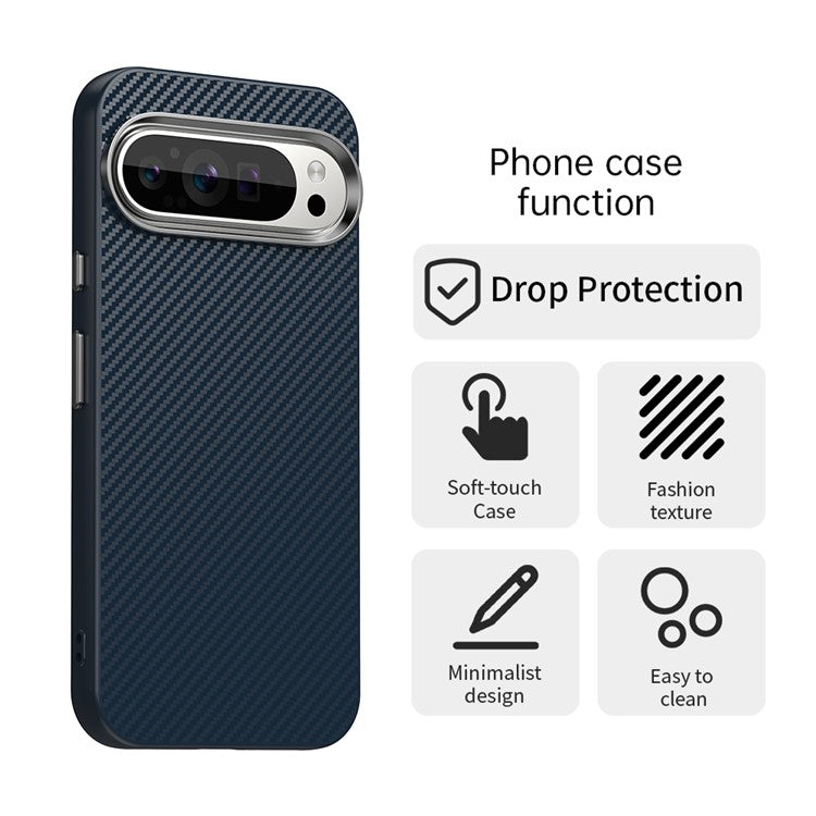 For Google Pixel 9 / Pixel 9 Pro Case Cell Phone Hybrid Back Cover Carbon Fiber Texture - Blue