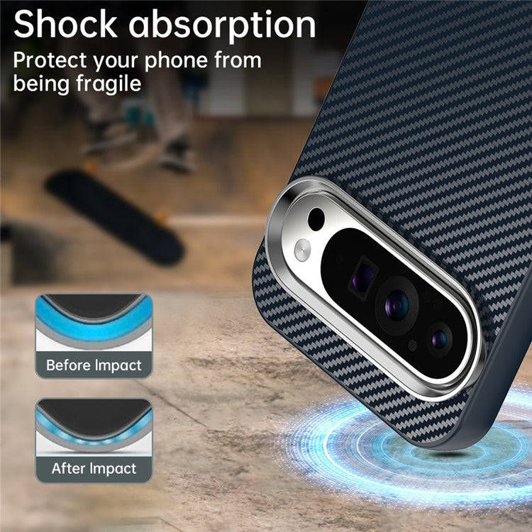 For Google Pixel 9 / Pixel 9 Pro Case Cell Phone Hybrid Back Cover Carbon Fiber Texture - Blue