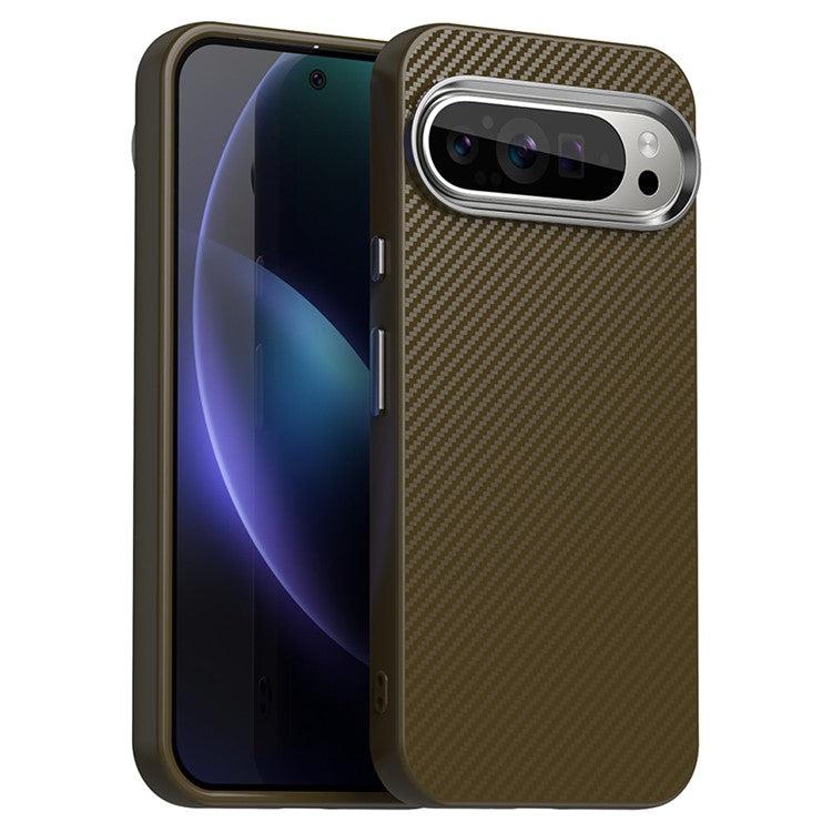 For Google Pixel 9 / Pixel 9 Pro Case Cell Phone Hybrid Back Cover Carbon Fiber Texture - Brown