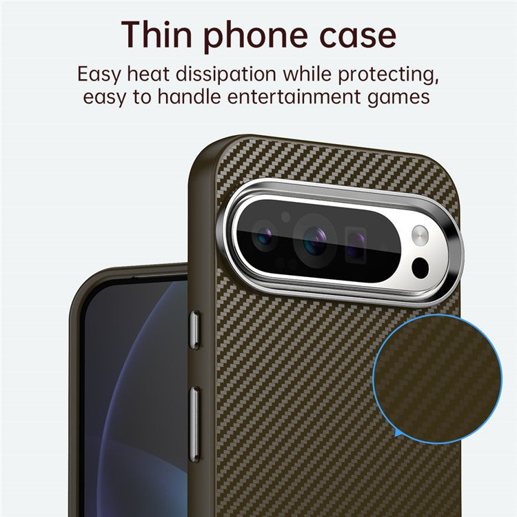 For Google Pixel 9 / Pixel 9 Pro Case Cell Phone Hybrid Back Cover Carbon Fiber Texture - Brown