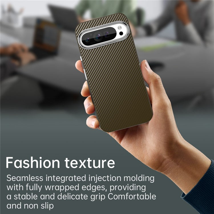 For Google Pixel 9 / Pixel 9 Pro Case Cell Phone Hybrid Back Cover Carbon Fiber Texture - Brown