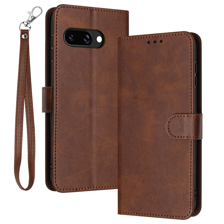 For Google Pixel 9a Case Flip Stand PU Leather Wallet Phone Cover Calf Texture - Brown