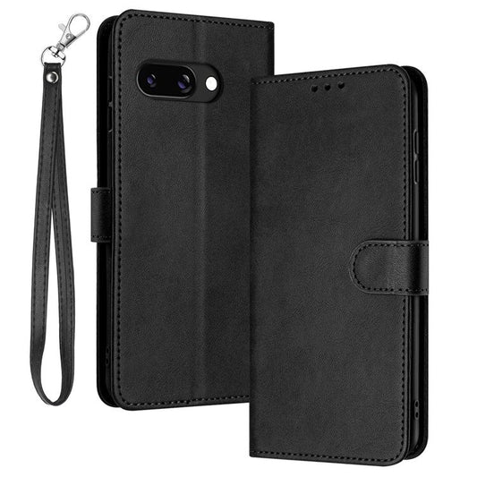 For Google Pixel 9a Case Flip Stand PU Leather Wallet Phone Cover Calf Texture - Black