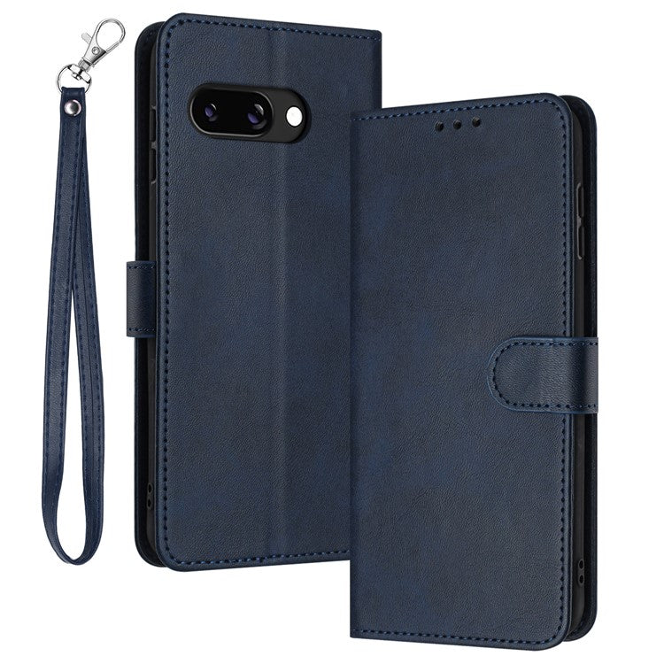 For Google Pixel 9a Case Flip Stand PU Leather Wallet Phone Cover Calf Texture - Sapphire