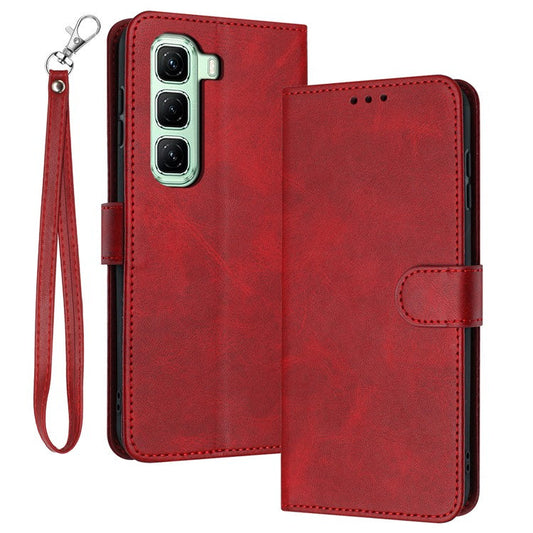 For Infinix Hot 50 Pro+ 4G Case Flip Stand PU Leather Wallet Phone Cover Calf Texture - Red
