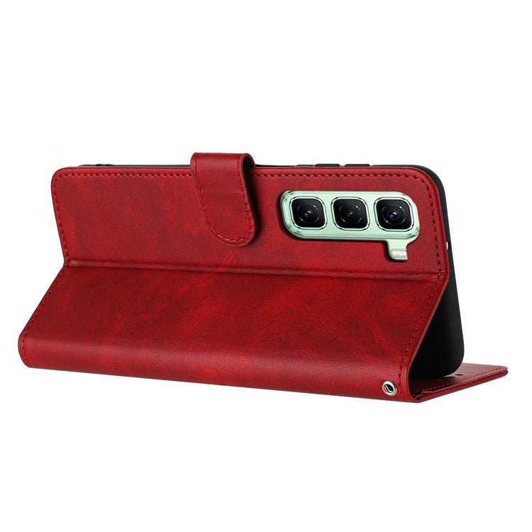 For Infinix Hot 50 Pro+ 4G Case Flip Stand PU Leather Wallet Phone Cover Calf Texture - Red
