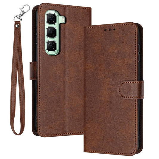 For Infinix Hot 50 Pro+ 4G Case Flip Stand PU Leather Wallet Phone Cover Calf Texture - Brown