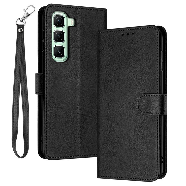 For Infinix Hot 50 Pro+ 4G Case Flip Stand PU Leather Wallet Phone Cover Calf Texture - Black