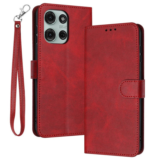 For Motorola Moto G75 5G Case Flip Stand PU Leather Wallet Phone Cover Calf Texture - Red