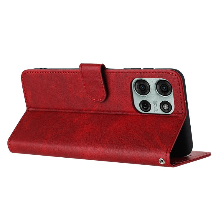 For Motorola Moto G75 5G Case Flip Stand PU Leather Wallet Phone Cover Calf Texture - Red