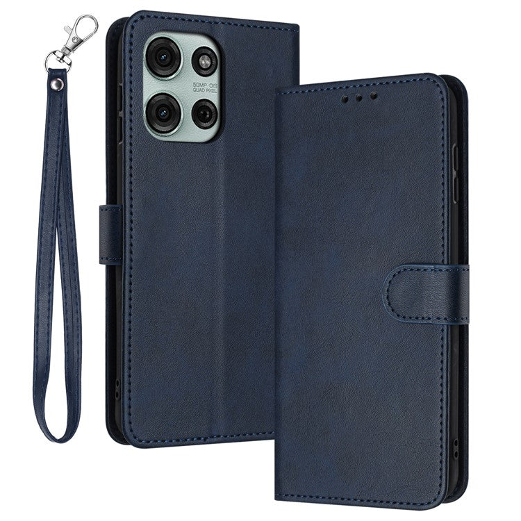 For Motorola Moto G75 5G Case Flip Stand PU Leather Wallet Phone Cover Calf Texture - Sapphire