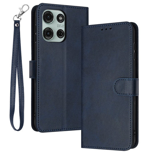 For Motorola Moto G75 5G Case Flip Stand PU Leather Wallet Phone Cover Calf Texture - Sapphire