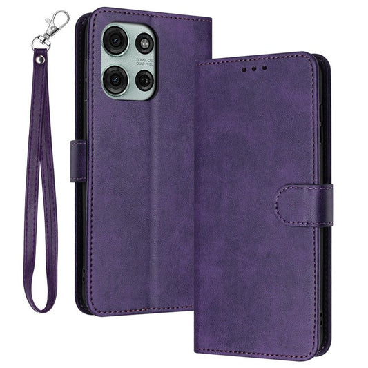 For Motorola Moto G75 5G Case Flip Stand PU Leather Wallet Phone Cover Calf Texture - Purple