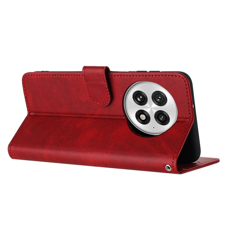 For OnePlus 13 Case Flip Stand PU Leather Wallet Phone Cover Calf Texture - Red