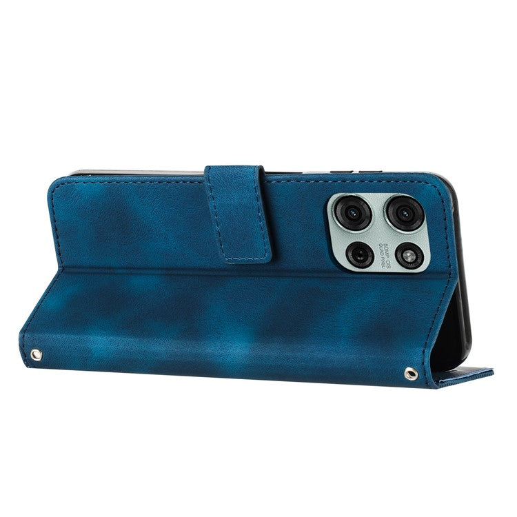 For Motorola Moto G75 5G Case Handbag Imprinted Triangle Leather Phone Cover - Sapphire