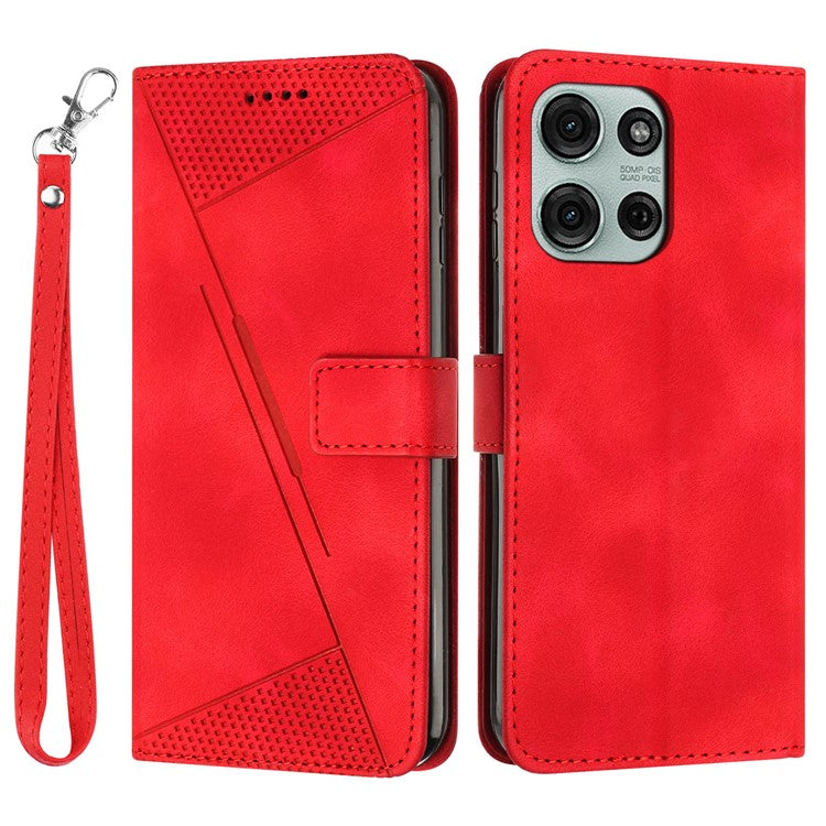 For Motorola Moto G75 5G Case Handbag Imprinted Triangle Leather Phone Cover - Red