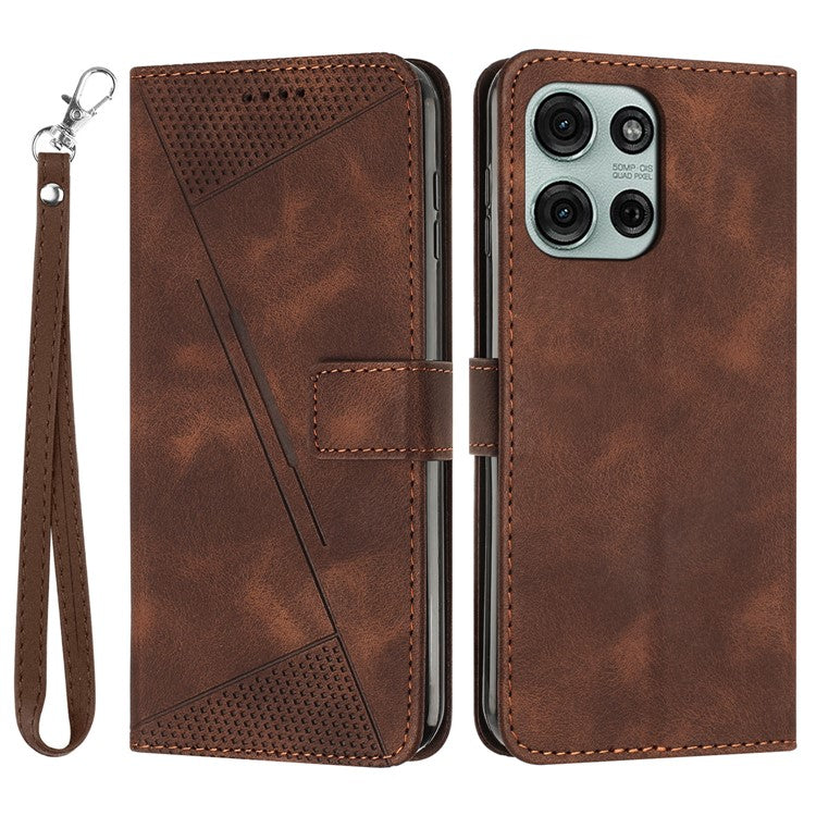 For Motorola Moto G75 5G Case Handbag Imprinted Triangle Leather Phone Cover - Brown