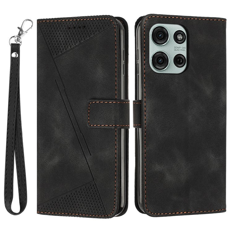 For Motorola Moto G75 5G Case Handbag Imprinted Triangle Leather Phone Cover - Black