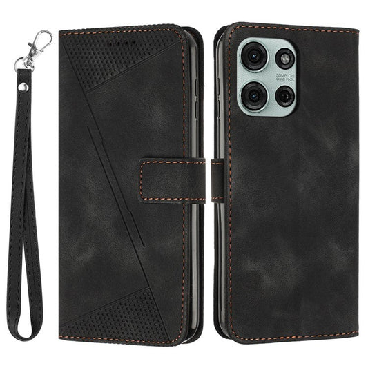For Motorola Moto G75 5G Case Handbag Imprinted Triangle Leather Phone Cover - Black