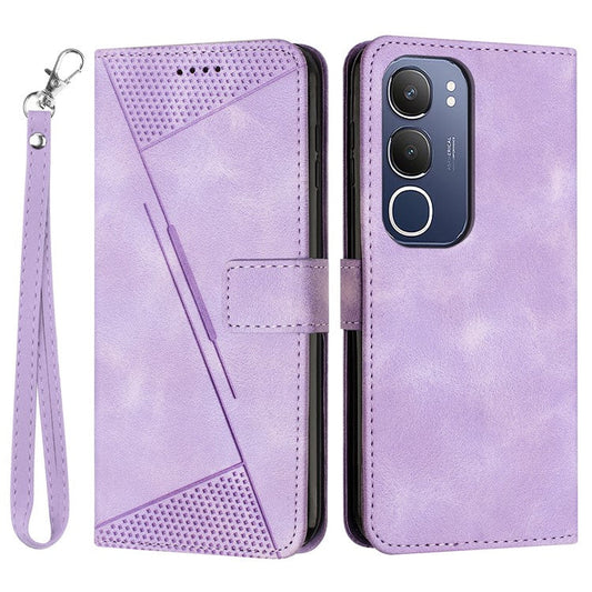 For vivo Y19s 4G Case Handbag Imprinted Triangle Leather Phone Cover - Purple