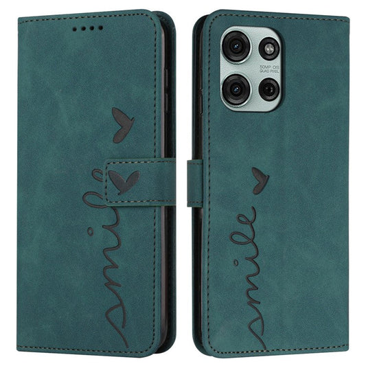For Motorola Moto G75 5G Case Viewing Stand PU Leather Phone Cover Imprinted Pattern - Green