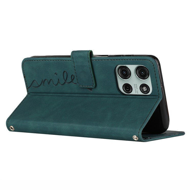 For Motorola Moto G75 5G Case Viewing Stand PU Leather Phone Cover Imprinted Pattern - Green