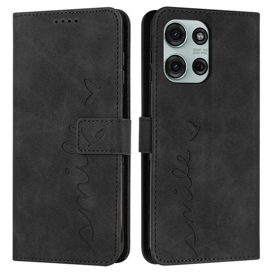For Motorola Moto G75 5G Case Viewing Stand PU Leather Phone Cover Imprinted Pattern - Black