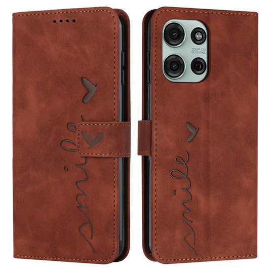 For Motorola Moto G75 5G Case Viewing Stand PU Leather Phone Cover Imprinted Pattern - Brown