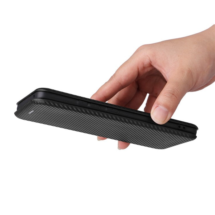 For Motorola Moto S30 Pro 5G / Edge 30 Fusion 5G Carbon Fiber Texture PU Leather Flip Folio Stand Cover Stand Cover Card Slots Magnetic Absorption Protective Case - Black