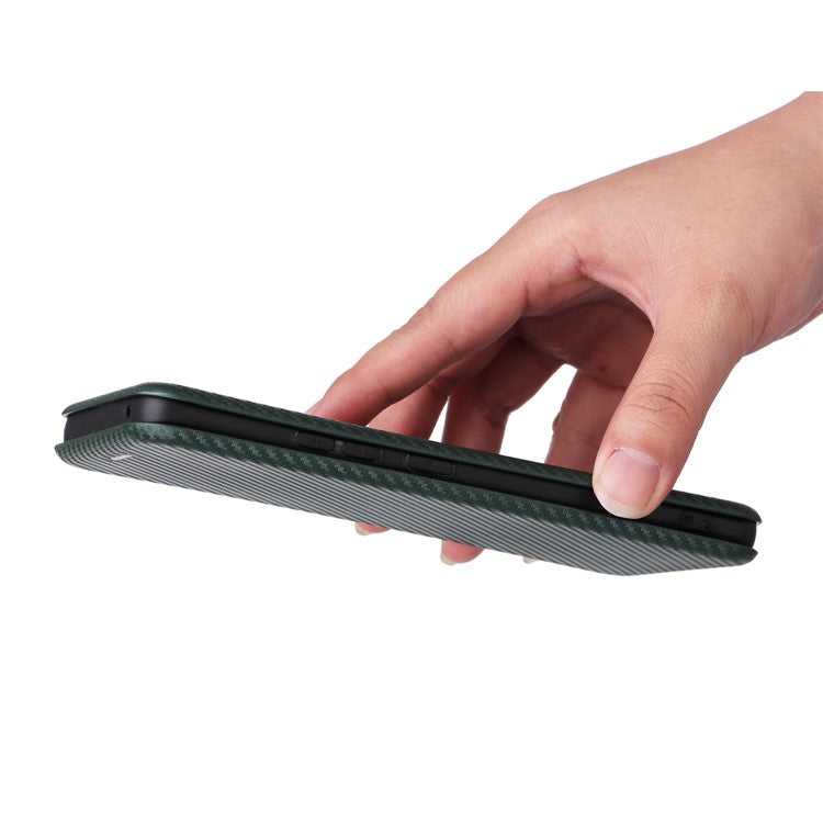 For Motorola Moto S30 Pro 5G / Edge 30 Fusion 5G Carbon Fiber Texture PU Leather Flip Folio Stand Cover Stand Cover Card Slots Magnetic Absorption Protective Case - Green