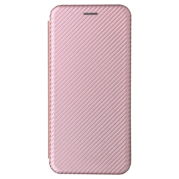 For Motorola Moto S30 Pro 5G / Edge 30 Fusion 5G Carbon Fiber Texture PU Leather Flip Folio Stand Cover Stand Cover Card Slots Magnetic Absorption Protective Case - Rose Gold