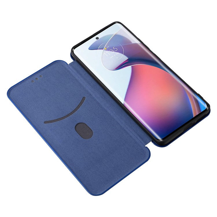 For Motorola Moto S30 Pro 5G / Edge 30 Fusion 5G Carbon Fiber Texture PU Leather Flip Folio Stand Cover Stand Cover Card Slots Magnetic Absorption Protective Case - Blue