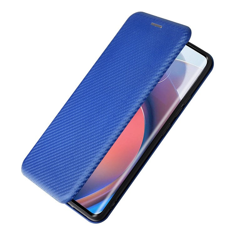 For Motorola Moto S30 Pro 5G / Edge 30 Fusion 5G Carbon Fiber Texture PU Leather Flip Folio Stand Cover Stand Cover Card Slots Magnetic Absorption Protective Case - Blue