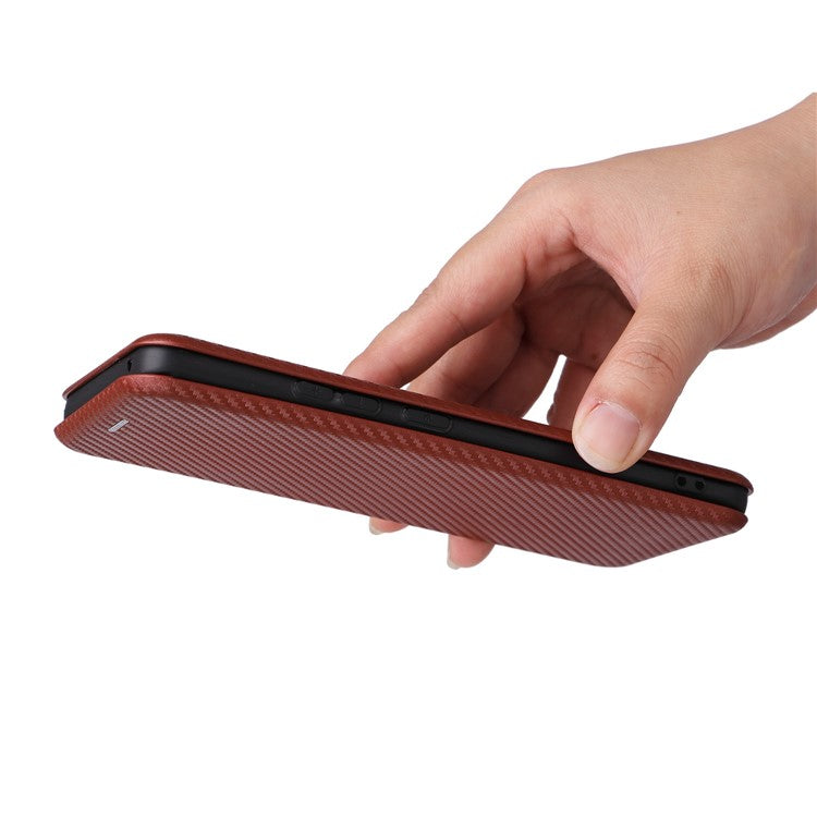 For Motorola Moto S30 Pro 5G / Edge 30 Fusion 5G Carbon Fiber Texture PU Leather Flip Folio Stand Cover Stand Cover Card Slots Magnetic Absorption Protective Case - Brown
