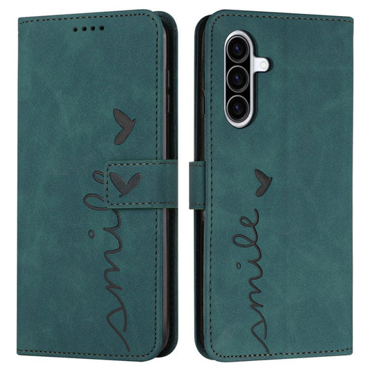 For Samsung Galaxy A56 5G Case Viewing Stand PU Leather Phone Cover Imprinted Pattern - Green